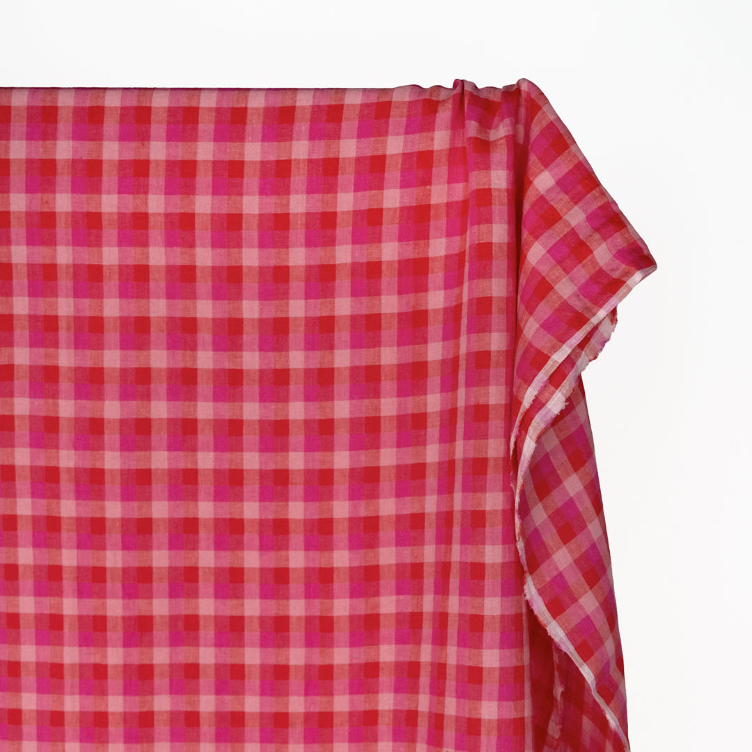 Medley Check Soft Washed Linen - Fruit Punch | Blackbird Fabrics