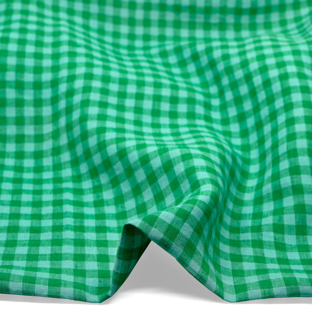 Gingham Soft Washed Linen - Surf | Blackbird Fabrics