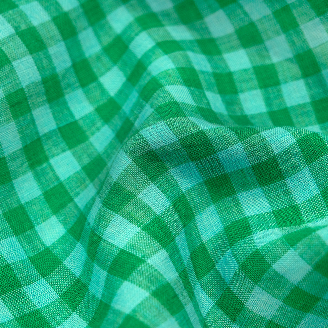 Gingham Soft Washed Linen - Surf | Blackbird Fabrics