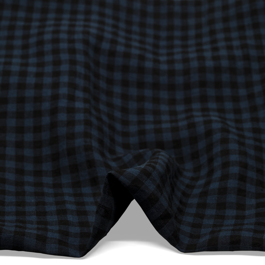 Gingham Soft Washed Linen - Storm Surge | Blackbird Fabrics