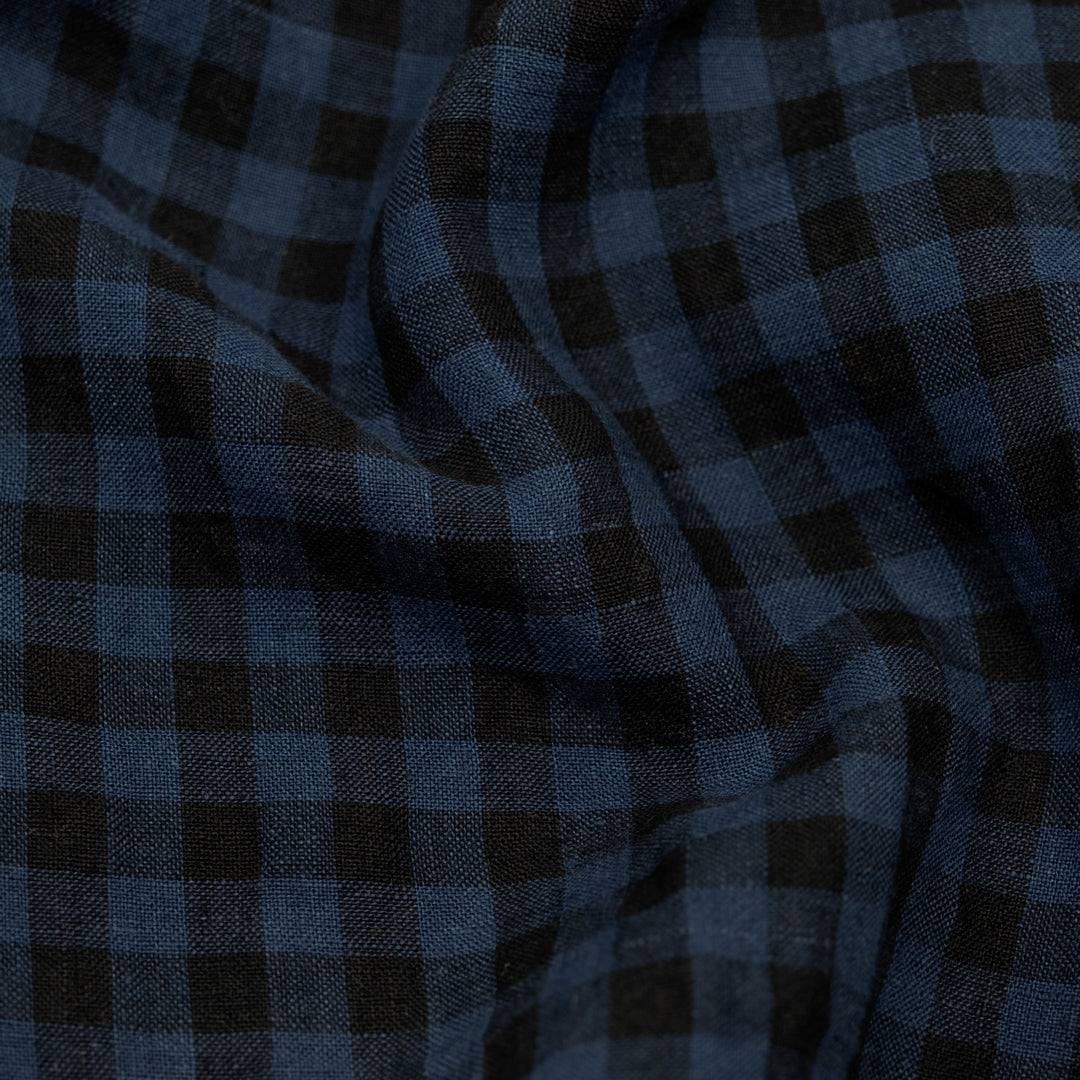Gingham Soft Washed Linen - Storm Surge | Blackbird Fabrics