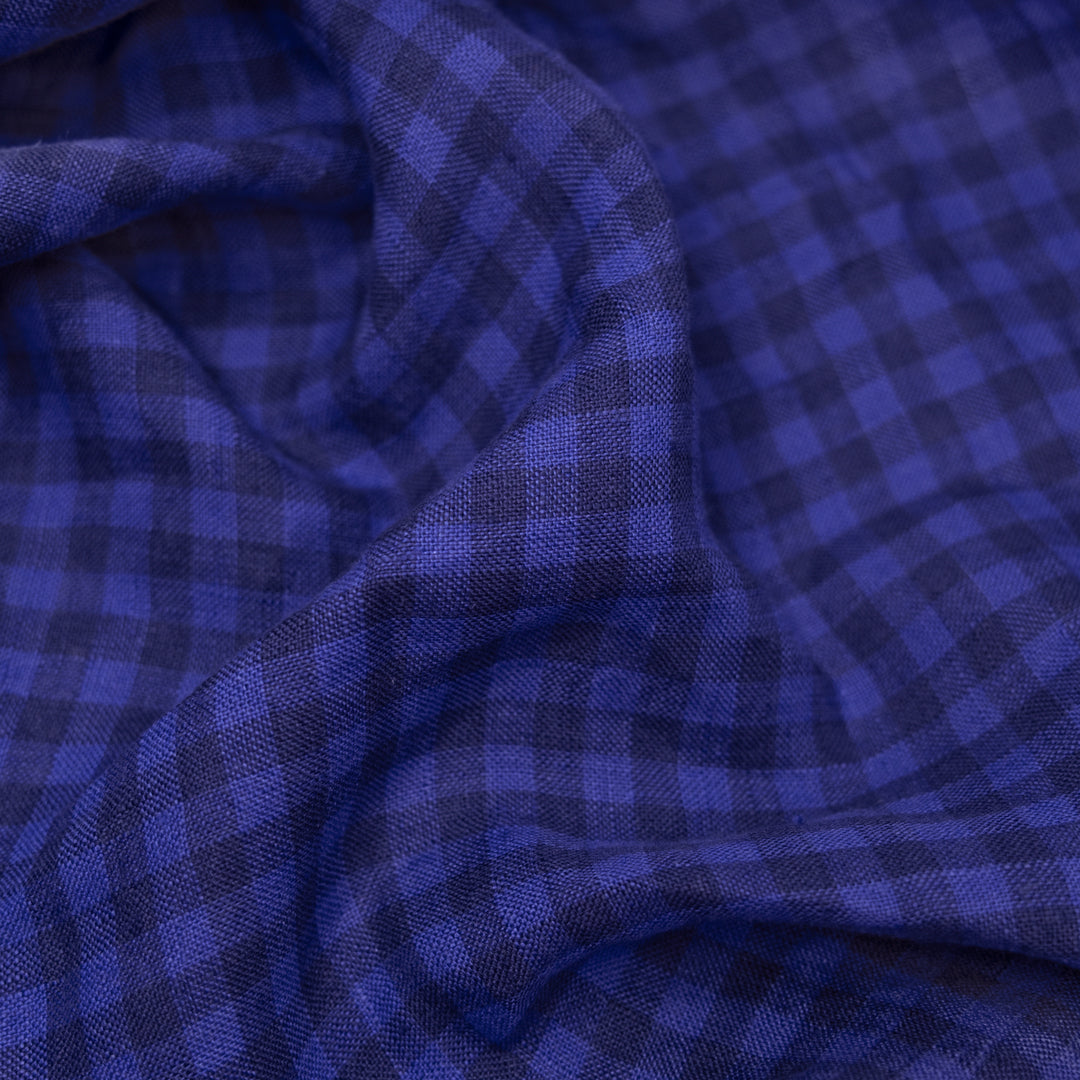 Mini Gingham Soft Washed Linen - Ultramarine | Blackbird Fabrics