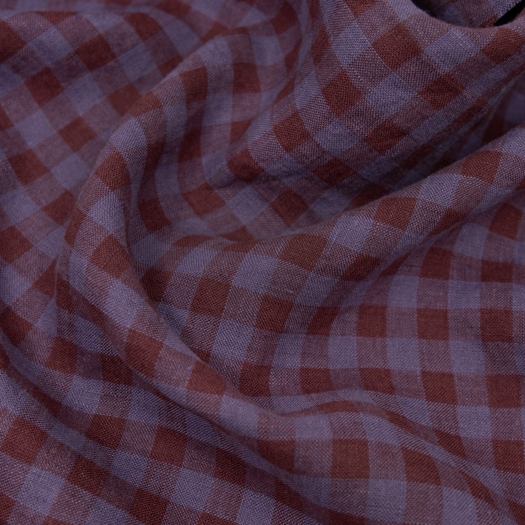 Gingham Soft Washed Linen - Plum Wine | Blackbird Fabrics