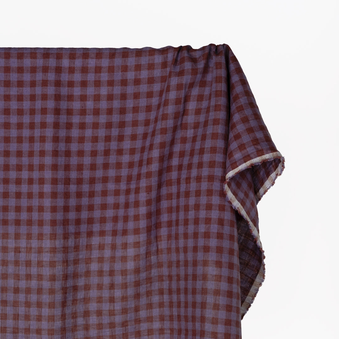 Gingham Soft Washed Linen - Plum Wine | Blackbird Fabrics