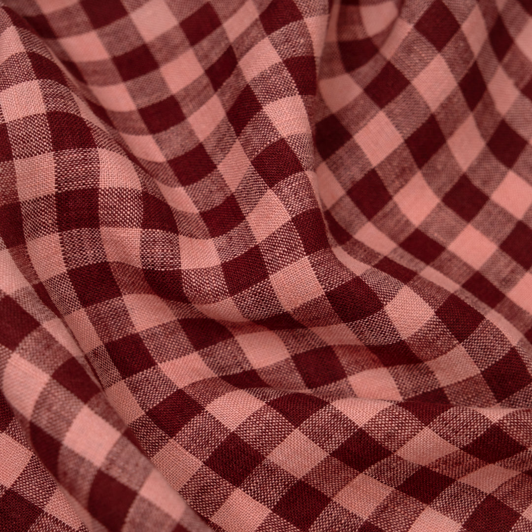 Gingham Soft Washed Linen - Rose Hip | Blackbird Fabrics