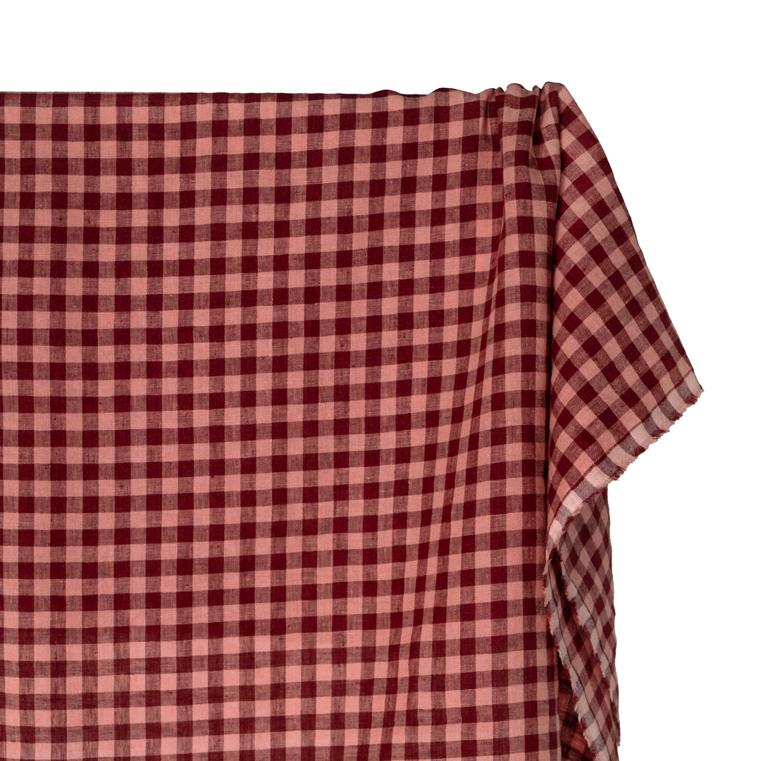 Gingham Soft Washed Linen - Rose Hip | Blackbird Fabrics