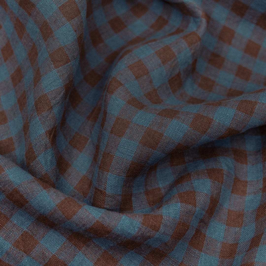 Gingham Soft Washed Linen - Tempest | Blackbird Fabrics