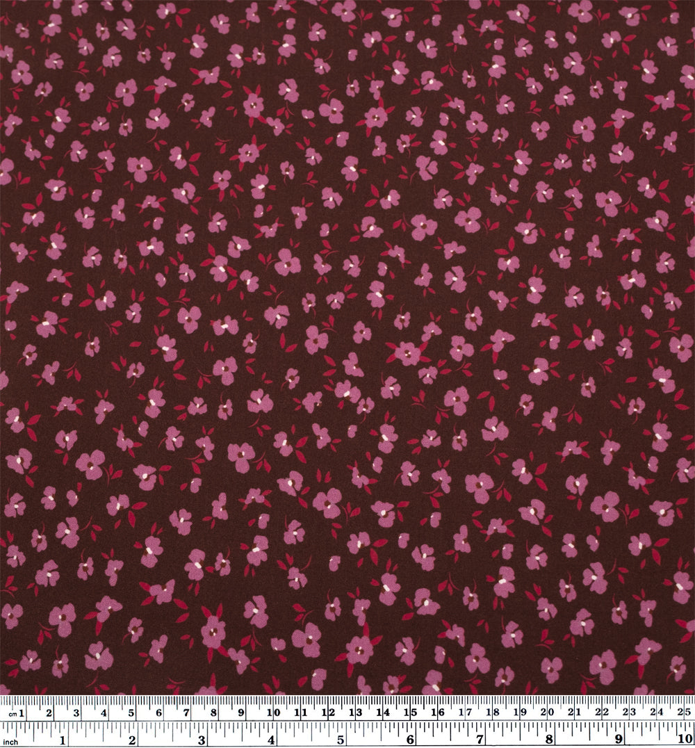 Plucked Peony Printed Viscose Challis - Burgundy/Dahlia | Blackbird Fabrics