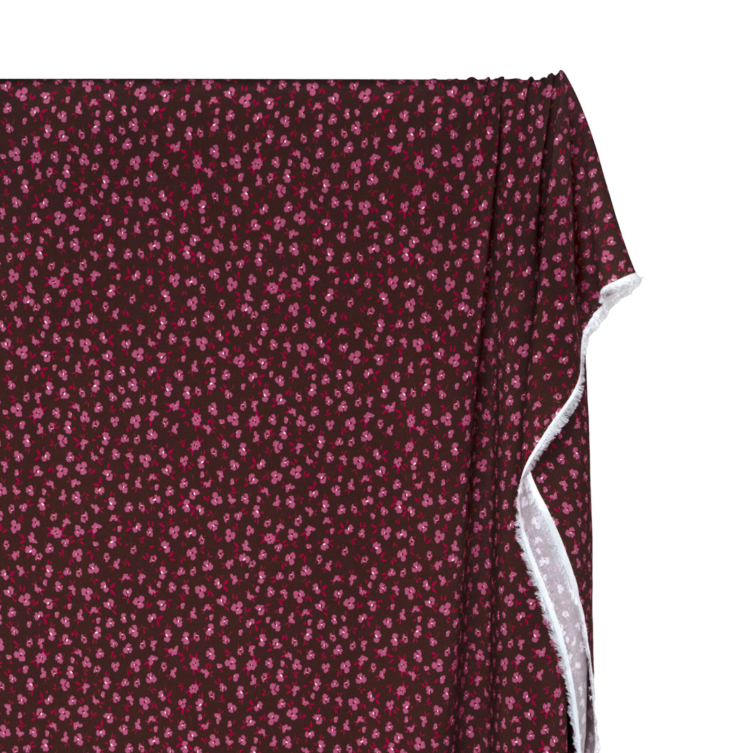 Plucked Peony Printed Viscose Challis - Burgundy/Dahlia | Blackbird Fabrics