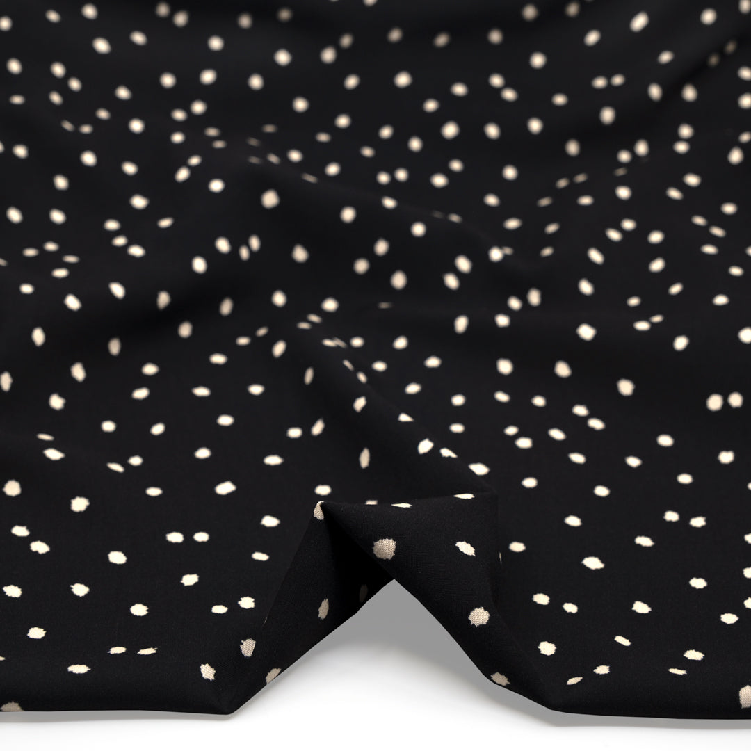 Spotty Printed Viscose Challis - Black/Ivory | Blackbird Fabrics