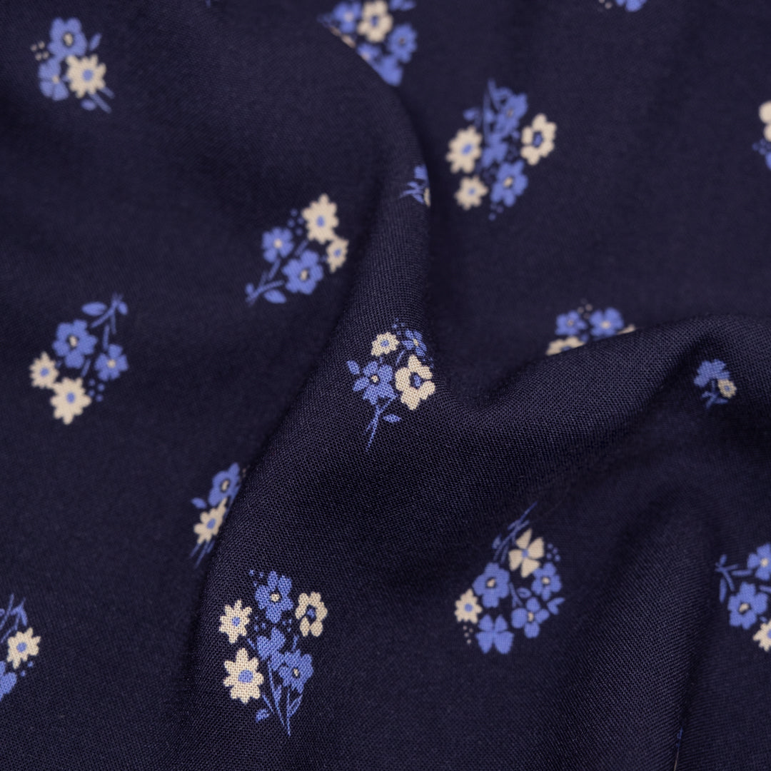 Petite Posy Printed Viscose Challis - Navy/Belize/Cream | Blackbird Fabrics