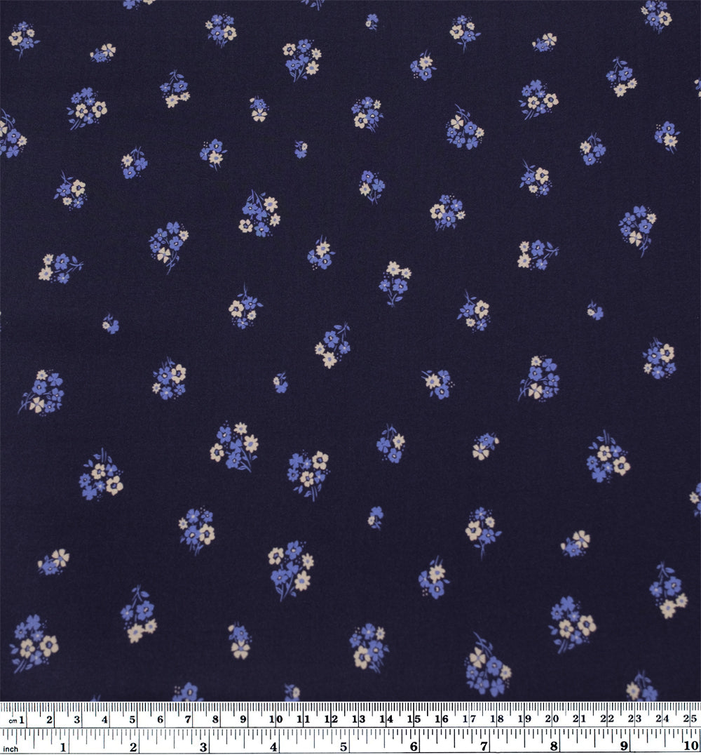 Petite Posy Printed Viscose Challis - Navy/Belize/Cream | Blackbird Fabrics