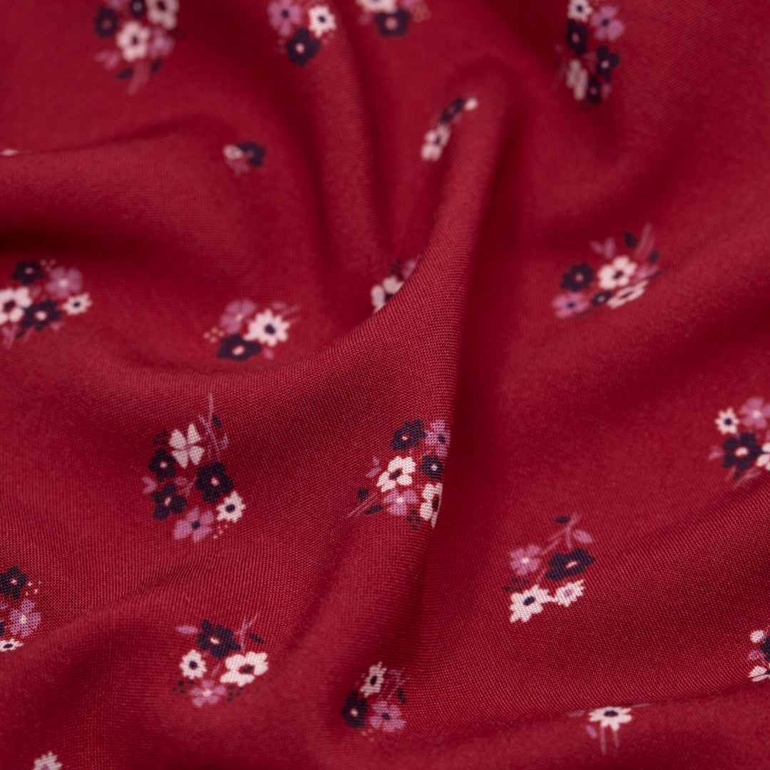 Petite Posy Printed Viscose Challis - Cranberry/Multi | Blackbird Fabrics