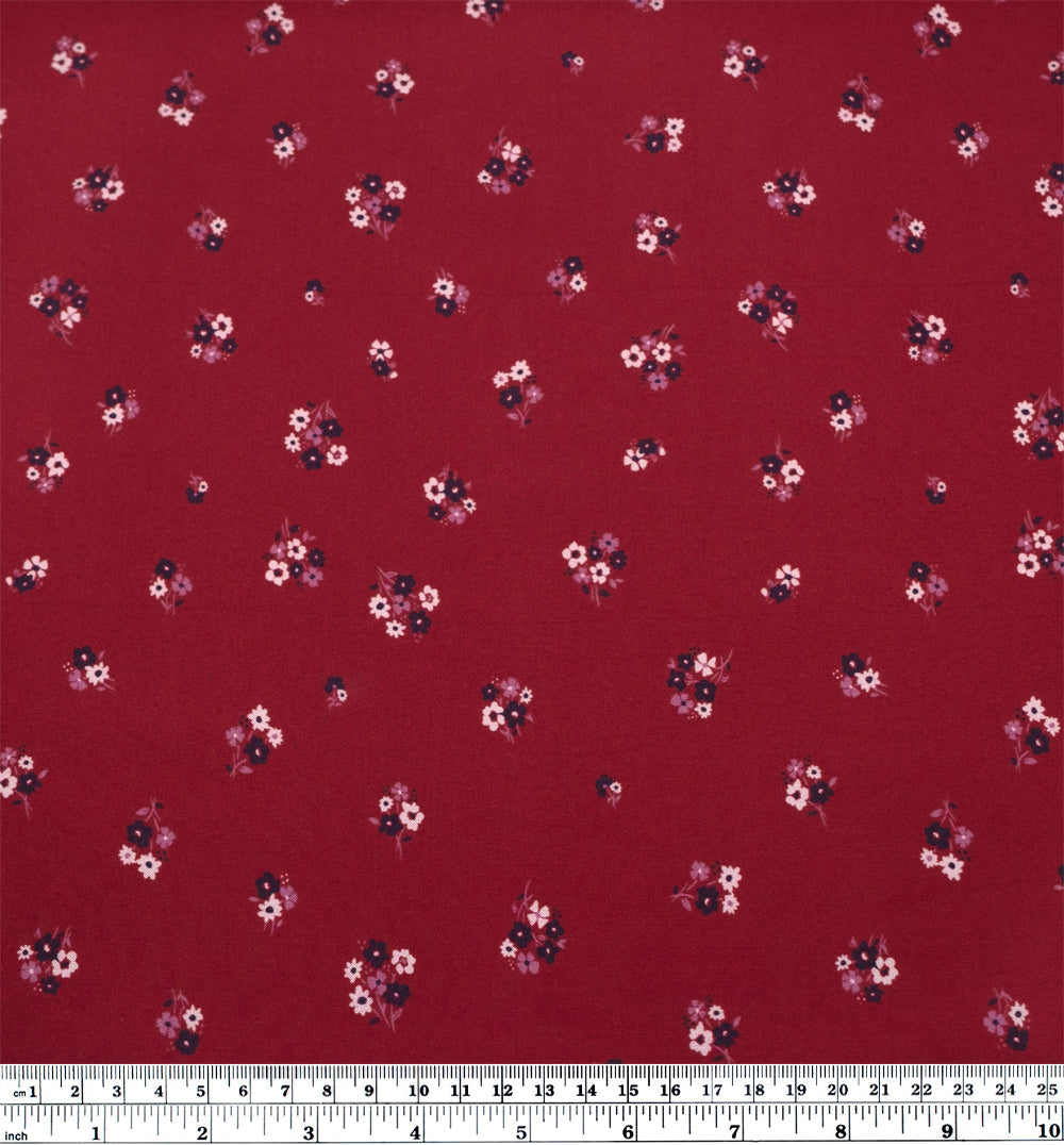Petite Posy Printed Viscose Challis - Cranberry/Multi | Blackbird Fabrics