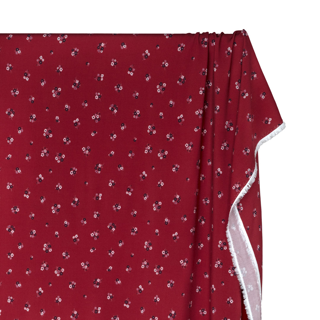 Petite Posy Printed Viscose Challis - Cranberry/Multi | Blackbird Fabrics