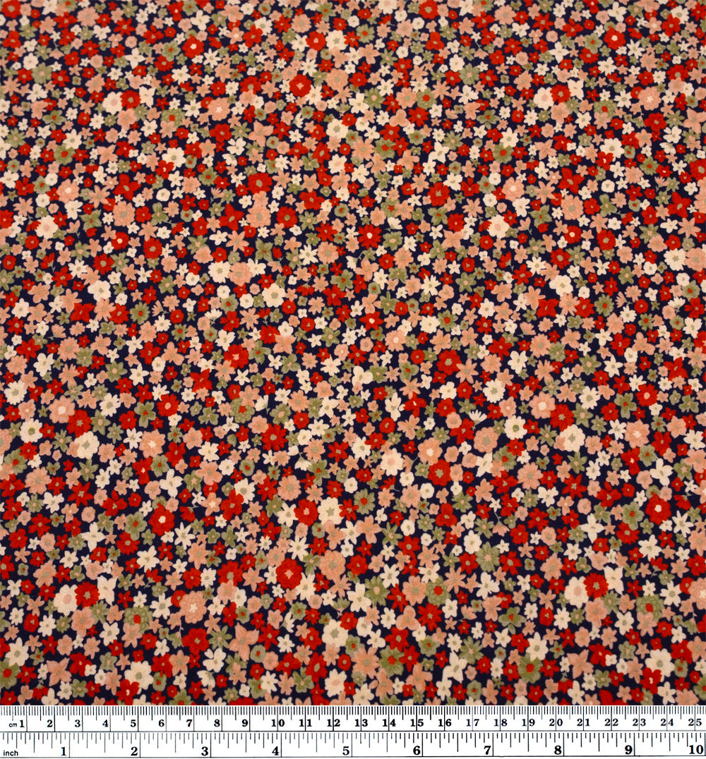 Bloomscape Viscose Challis - Navy/Red Clay/Sage | Blackbird Fabrics