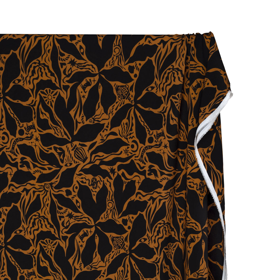 Mythology Viscose Challis - Black/Teak | Blackbird Fabrics