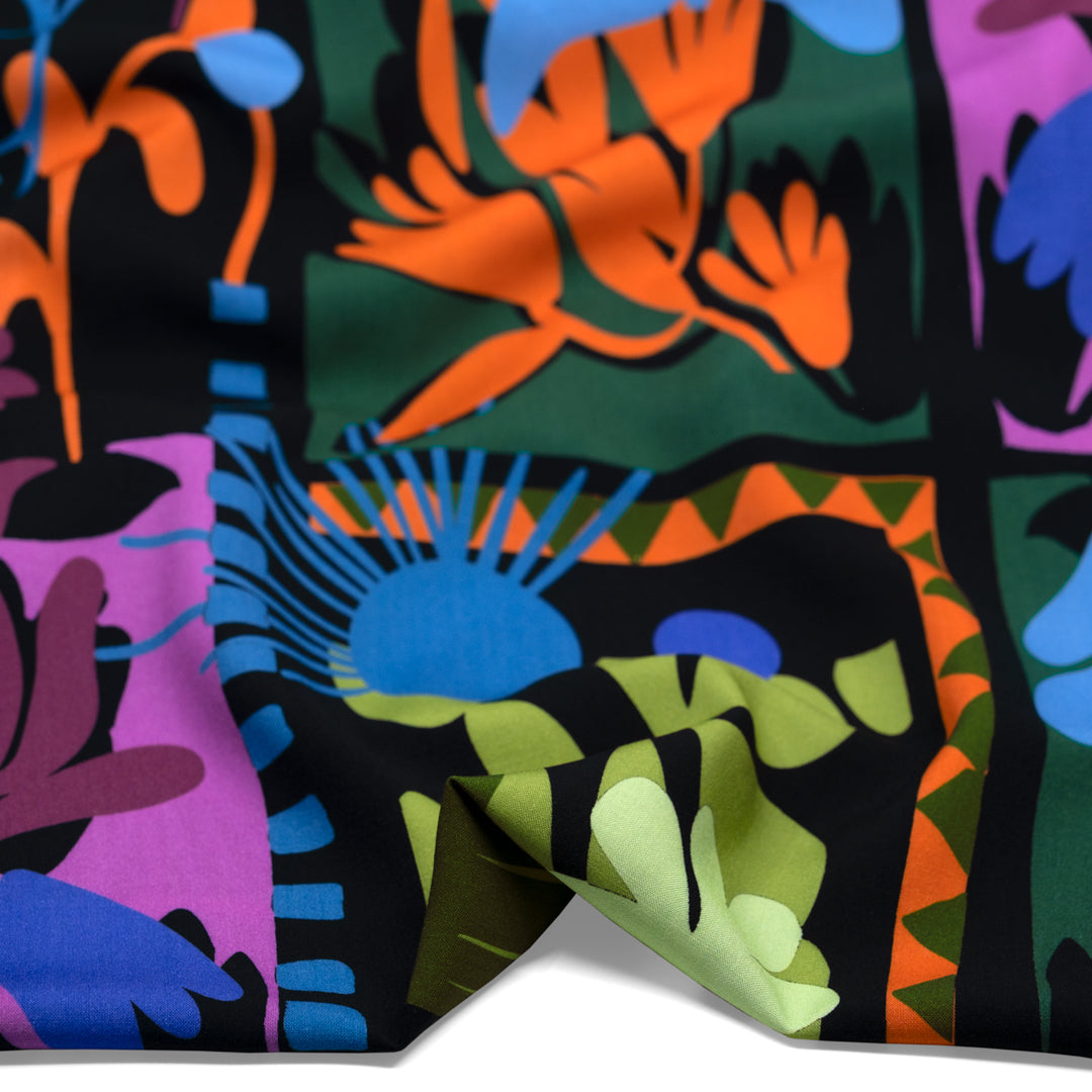 Decoupage Viscose Challis - Black/Multi | Blackbird Fabrics