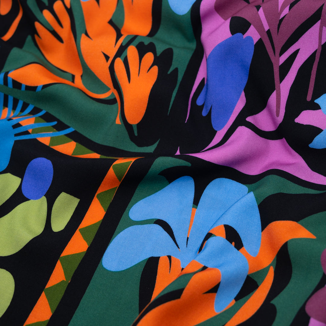 Decoupage Viscose Challis - Black/Multi | Blackbird Fabrics