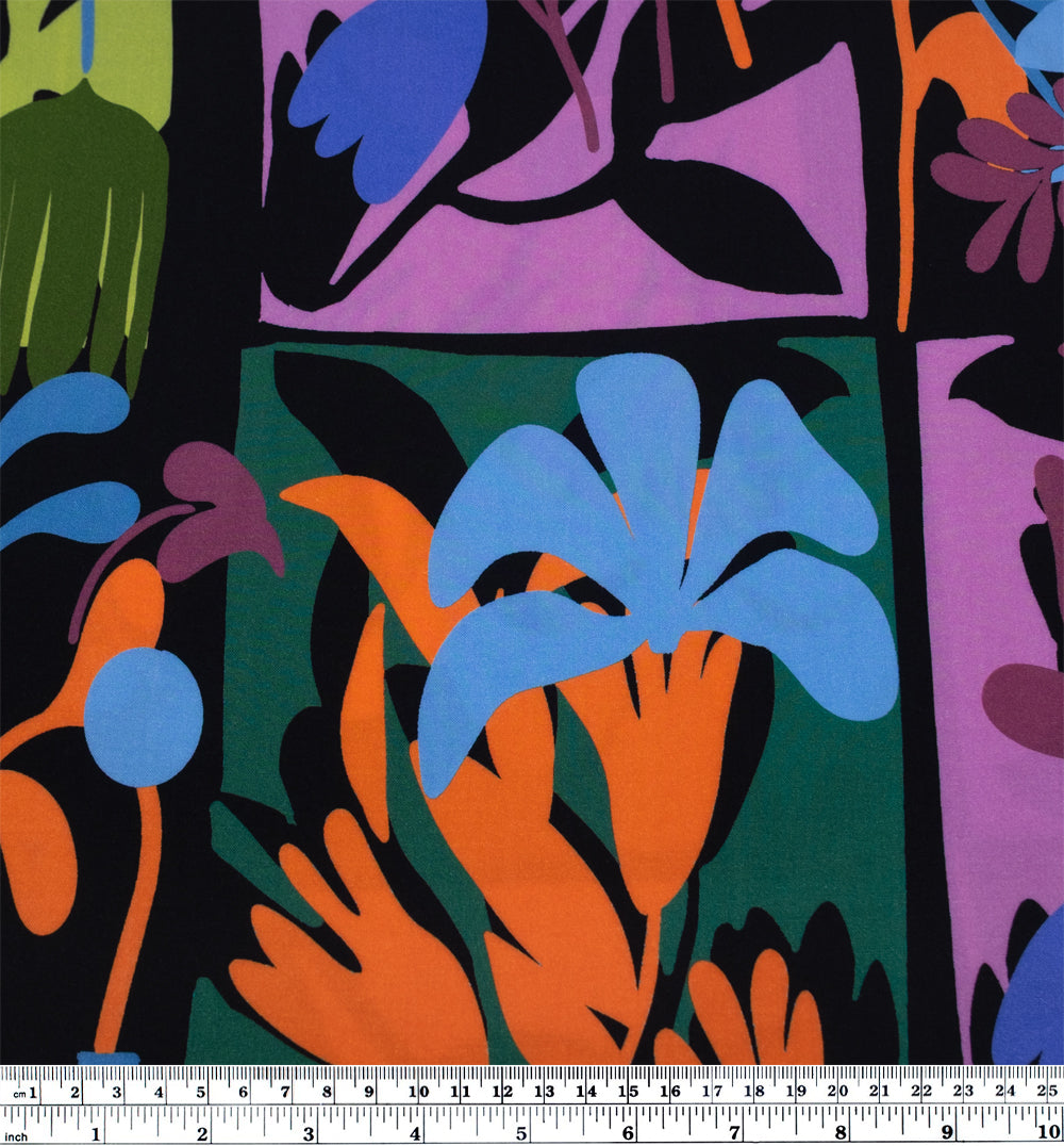 Decoupage Viscose Challis - Black/Multi | Blackbird Fabrics