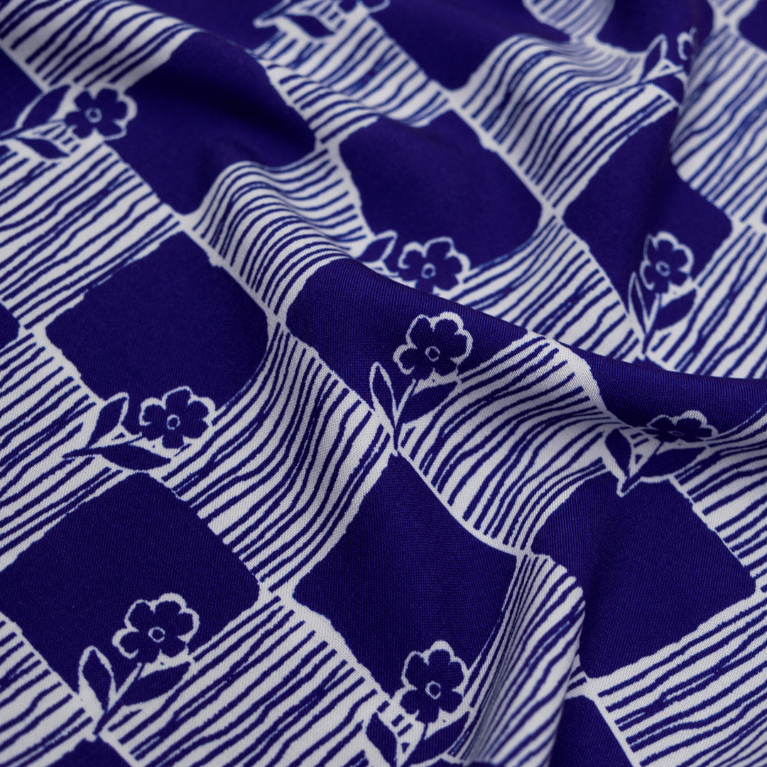 Hopscotch Viscose Challis - Indigo/White | Blackbird Fabrics