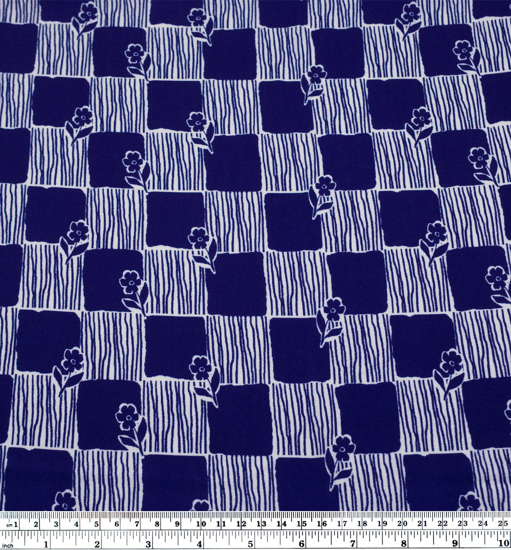 Hopscotch Viscose Challis - Indigo/White | Blackbird Fabrics