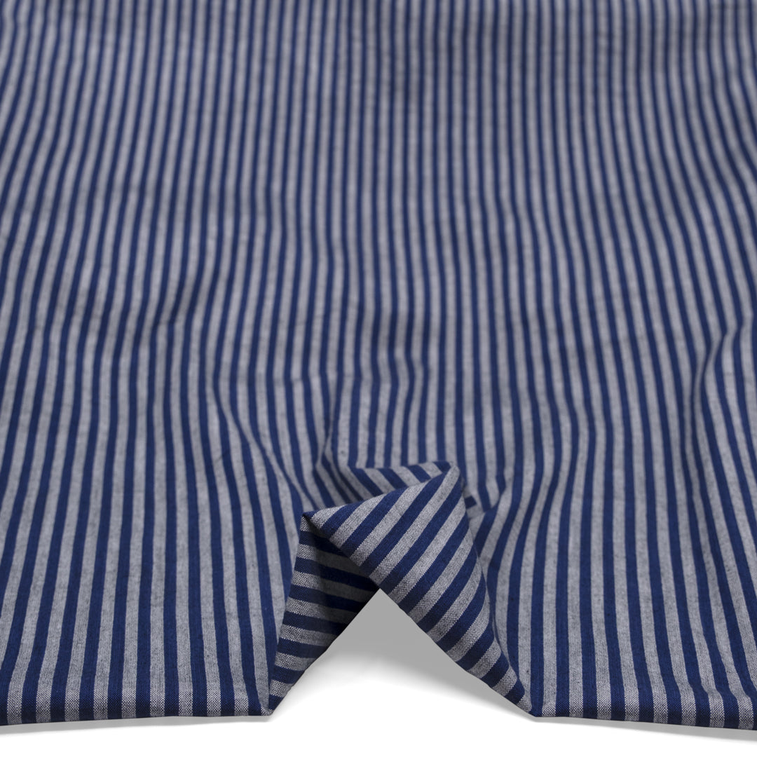 Fine Stripe Lightweight Handwoven Cotton - Indigo/Ivory | Blackbird Fabrics