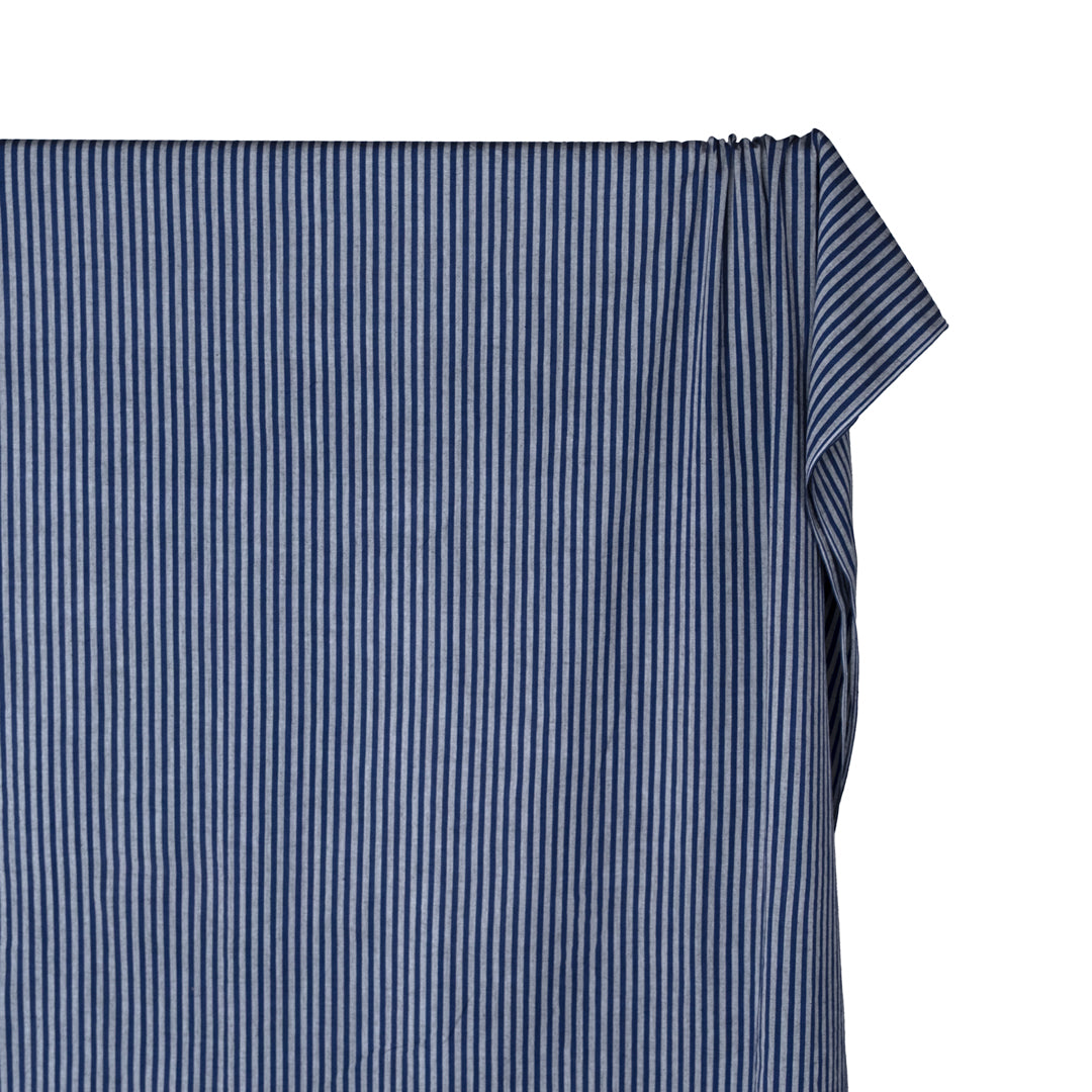 Fine Stripe Lightweight Handwoven Cotton - Indigo/Ivory | Blackbird Fabrics
