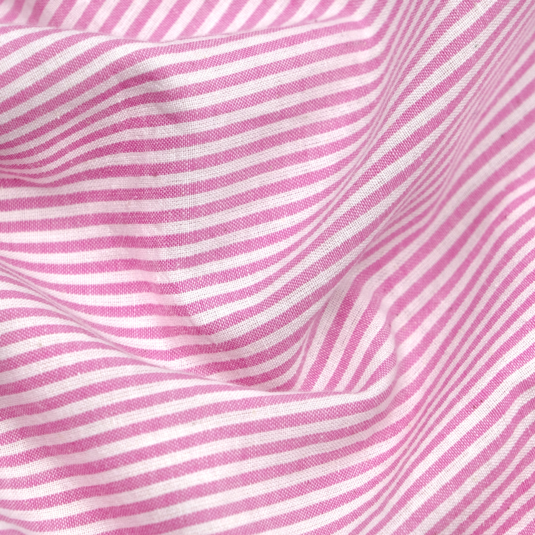 Striped Lightweight Handwoven Cotton - Dahlia/White | Blackbird Fabrics
