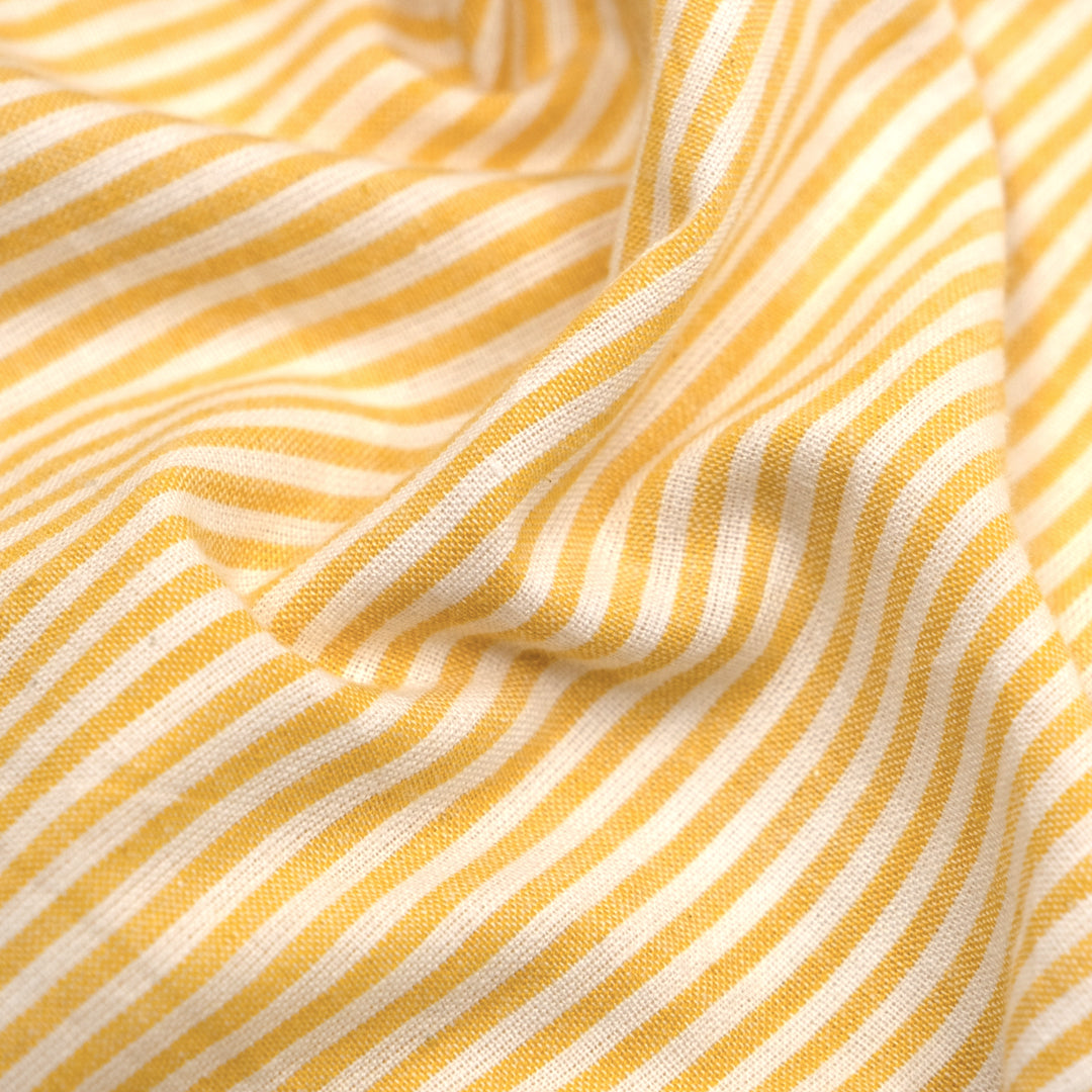 Striped Lightweight Handwoven Cotton - Lemon Drop/White | Blackbird Fabrics