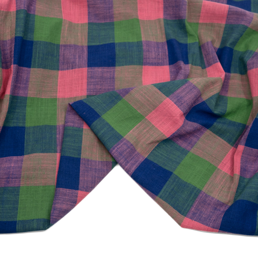 Jumbo Check Handwoven Cotton -Grass/Ocean/Candy | Blackbird Fabrics