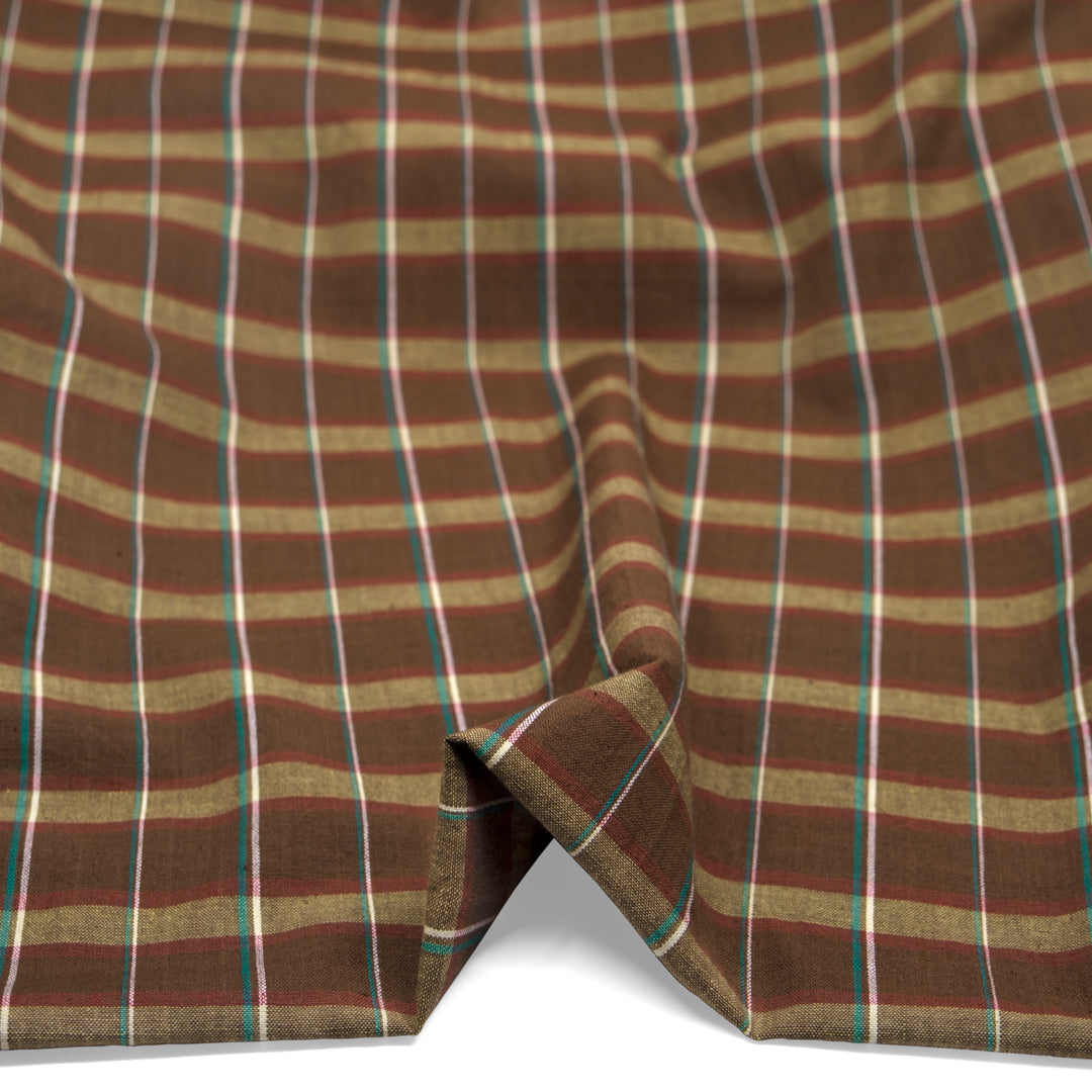Plaid Handwoven Cotton - Bark/Viridian/Multi | Blackbird Fabrics