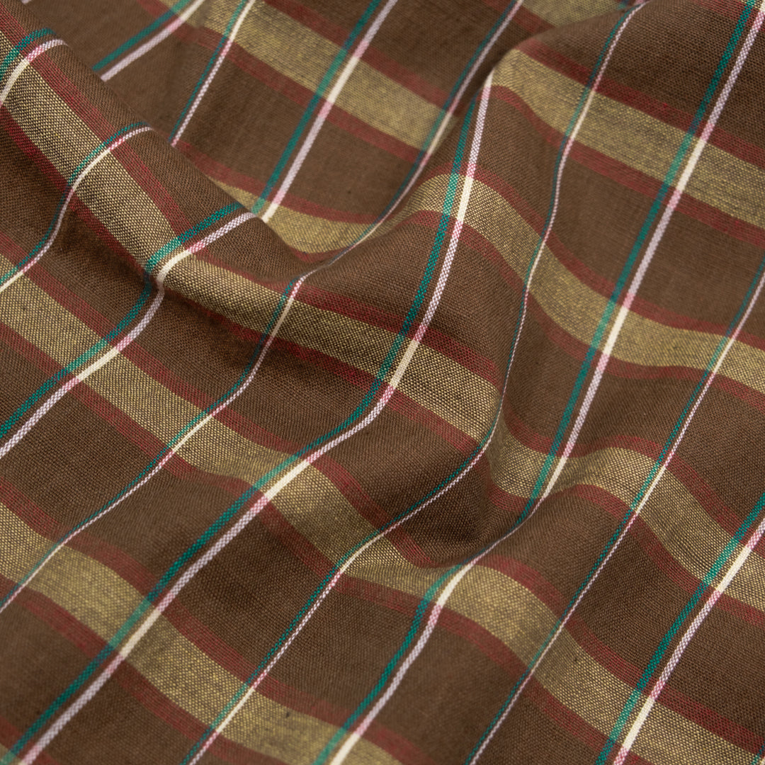 Plaid Handwoven Cotton - Bark/Viridian/Multi | Blackbird Fabrics