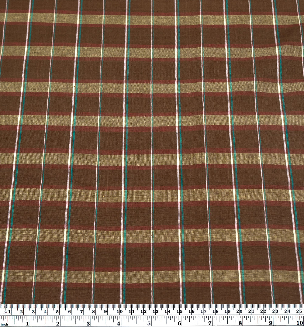 Plaid Handwoven Cotton - Bark/Viridian/Multi | Blackbird Fabrics