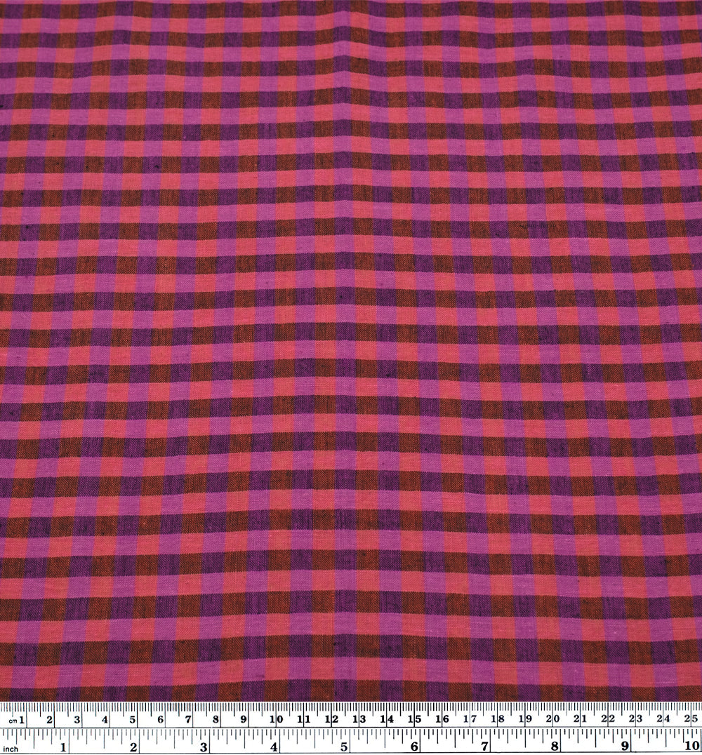 Check Handwoven Cotton - Cactus Flower/Guava/Black | Blackbird Fabrics