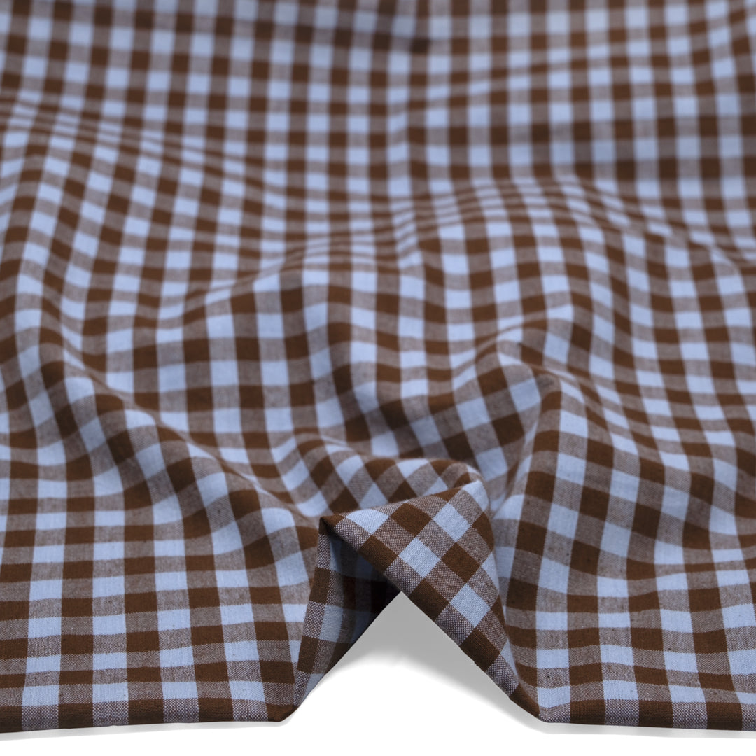 Gingham Handwoven Cotton - Baby Blue/Brownie | Blackbird Fabrics