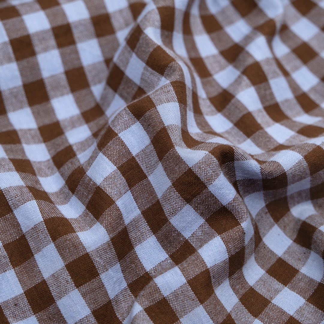 Gingham Handwoven Cotton - Baby Blue/Brownie | Blackbird Fabrics
