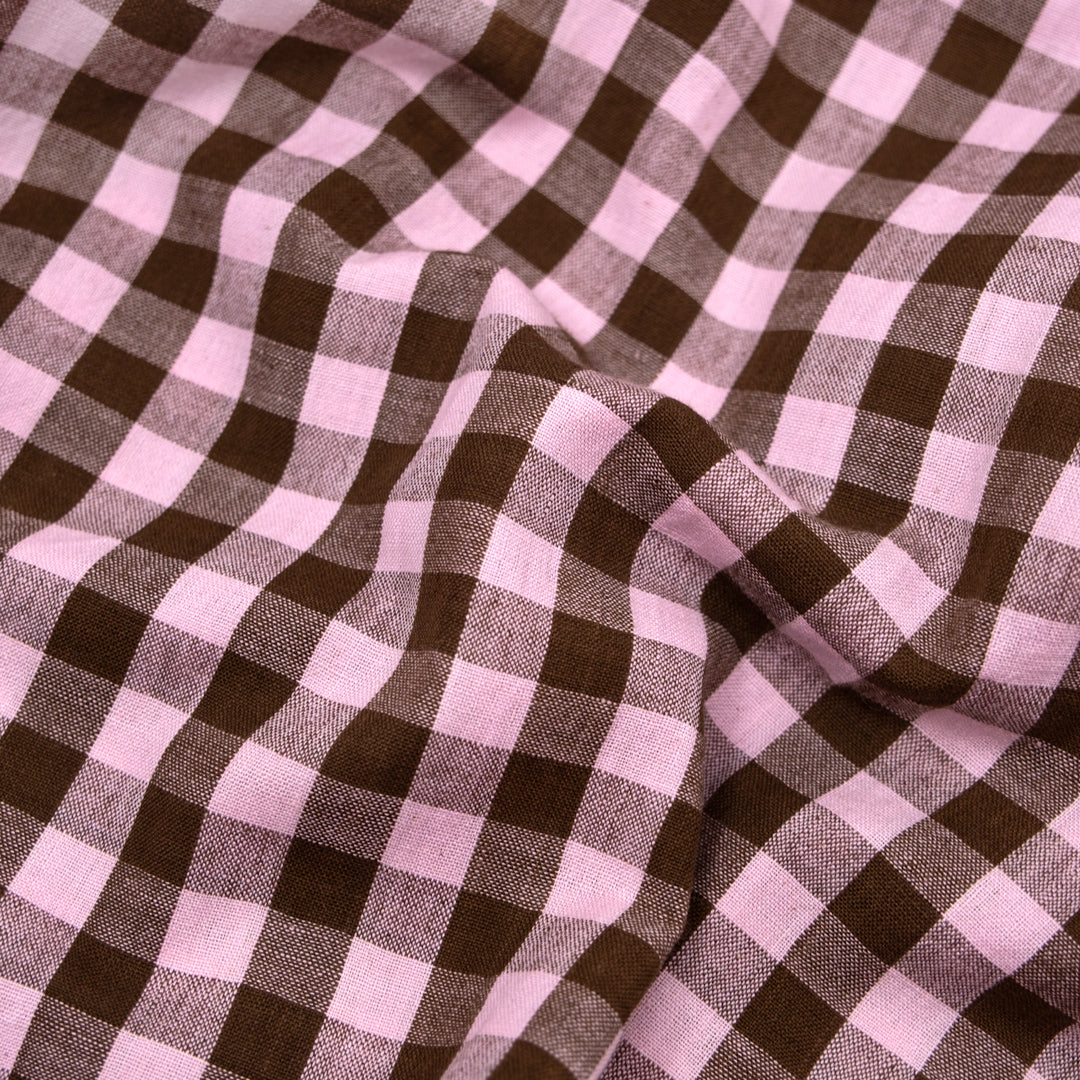 Gingham Handwoven Cotton - Pale Pink/Chocolate | Blackbird Fabrics