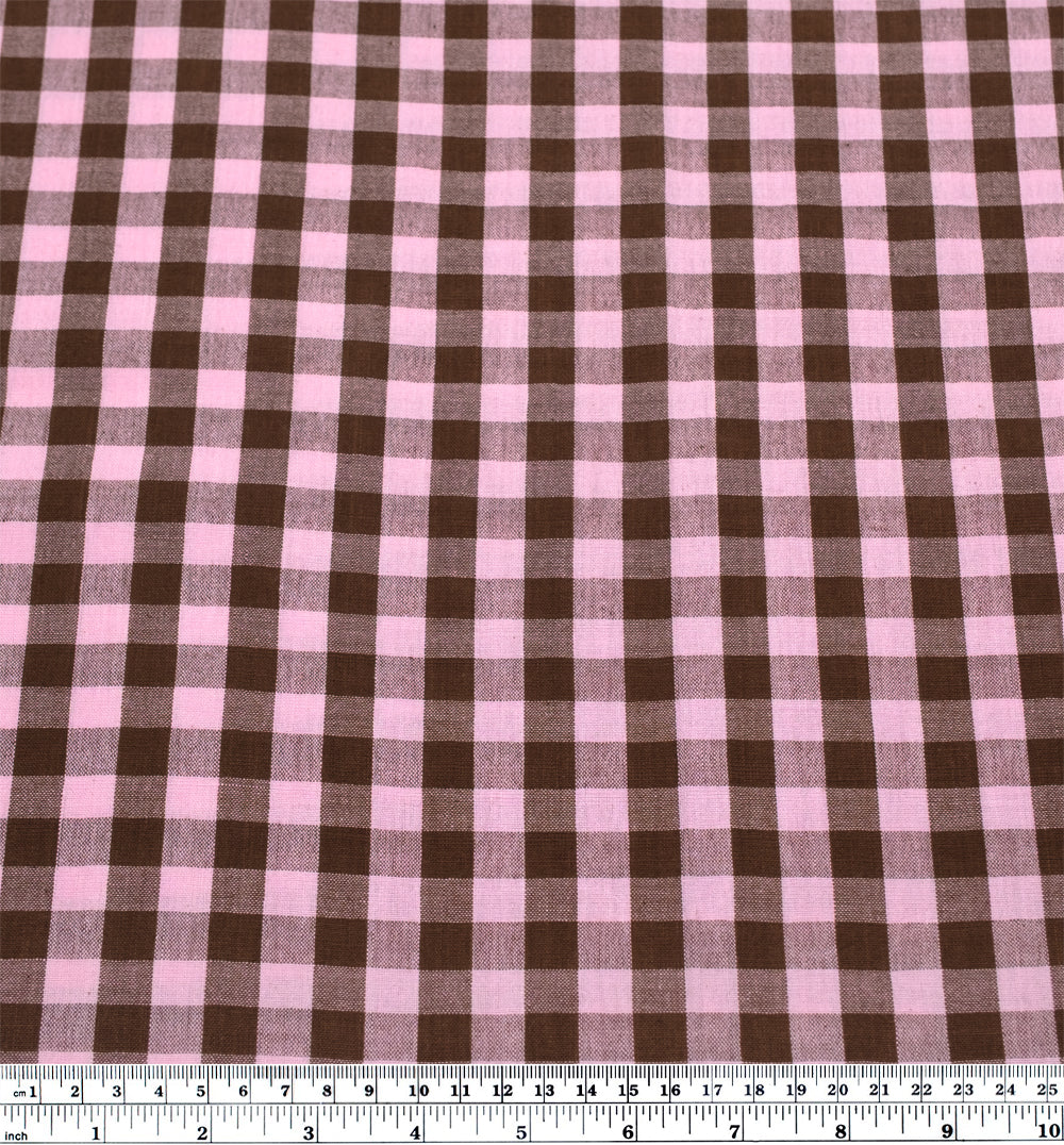 Gingham Handwoven Cotton - Pale Pink/Chocolate | Blackbird Fabrics