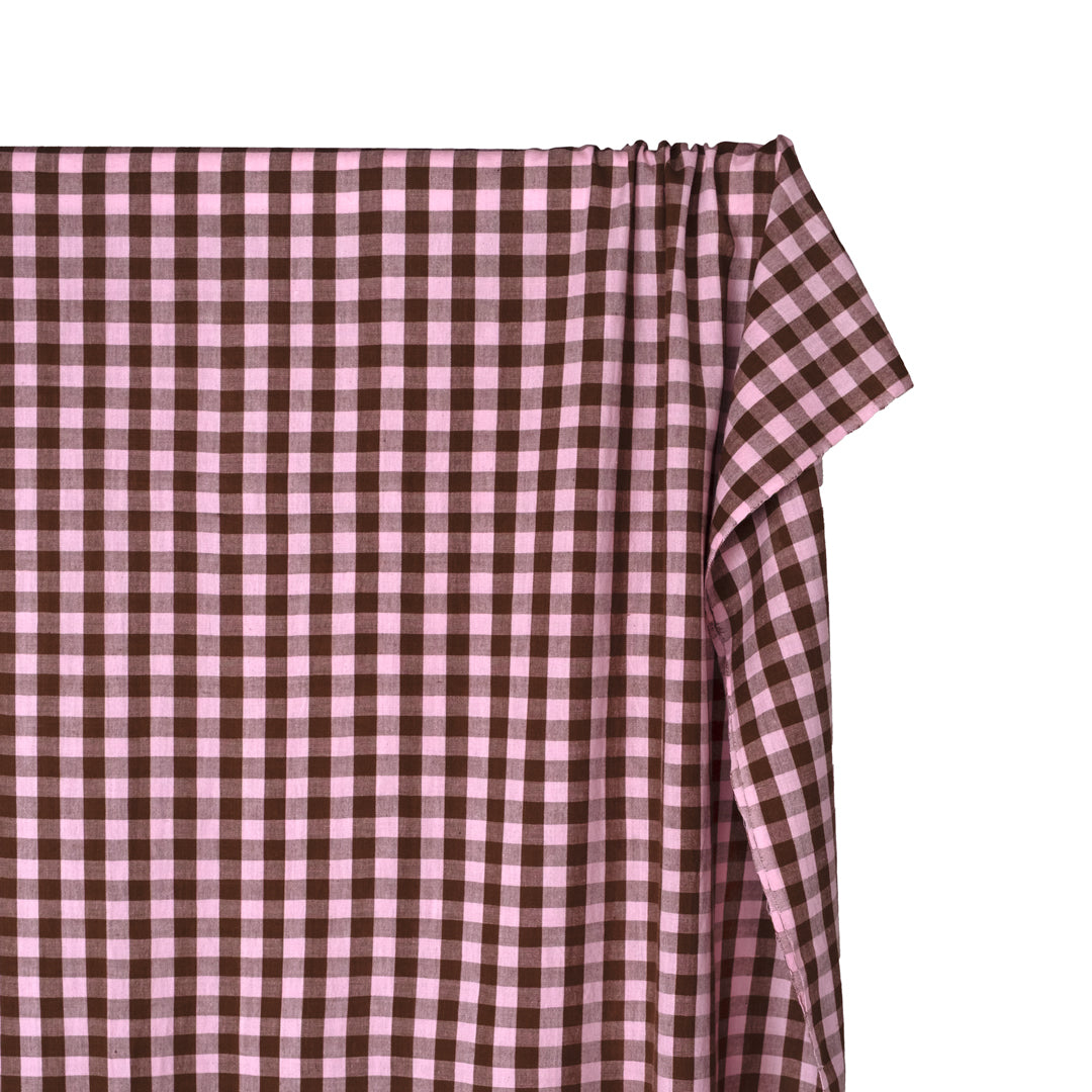 Gingham Handwoven Cotton - Pale Pink/Chocolate | Blackbird Fabrics