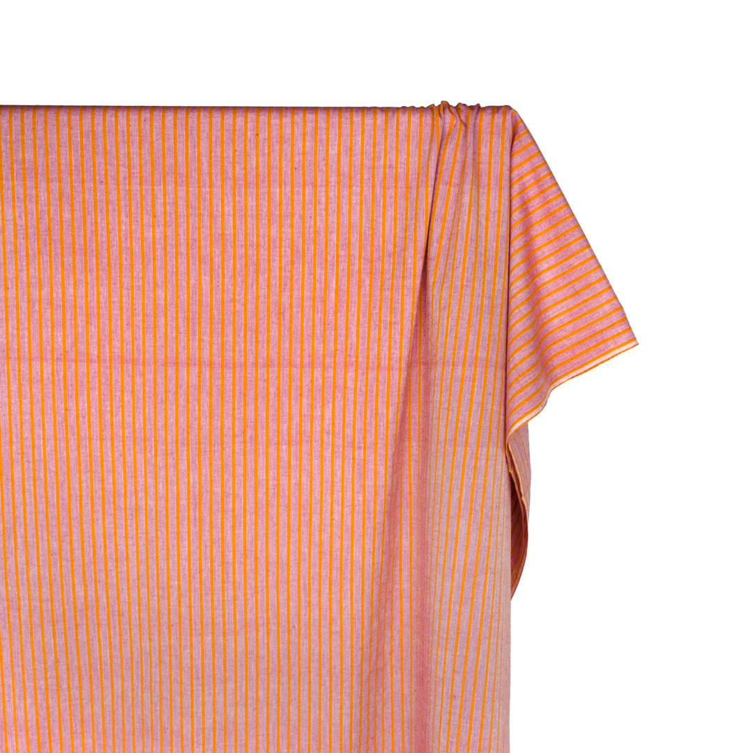 Duet Striped Handwoven Cotton - Tangerine/Heather Dahlia | Blackbird Fabric