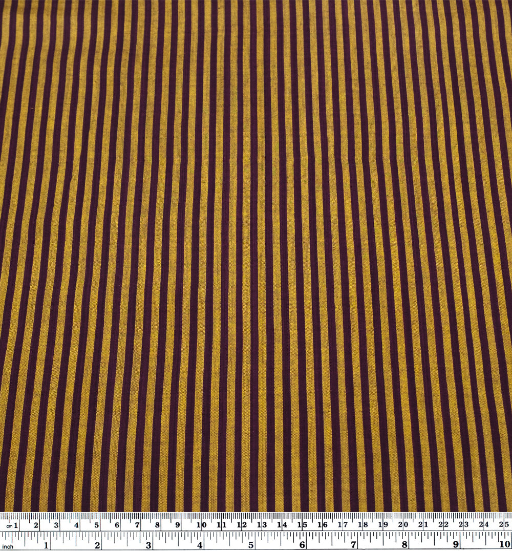 Fine Stripe Lightweight Handwoven Cotton - Marigold/Boysenberry | Blackbird Fabrics