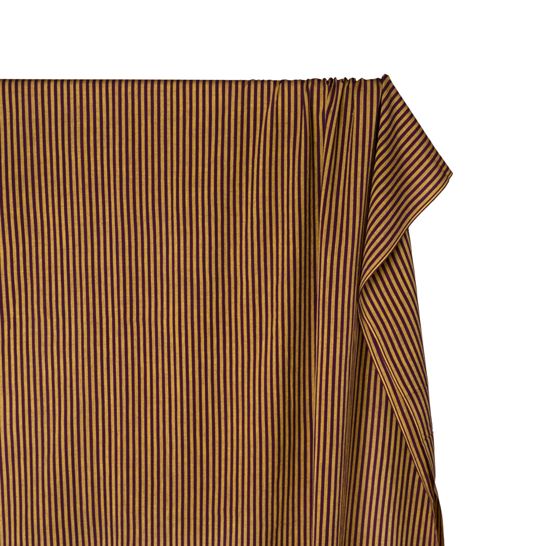 Fine Stripe Lightweight Handwoven Cotton - Marigold/Boysenberry | Blackbird Fabrics