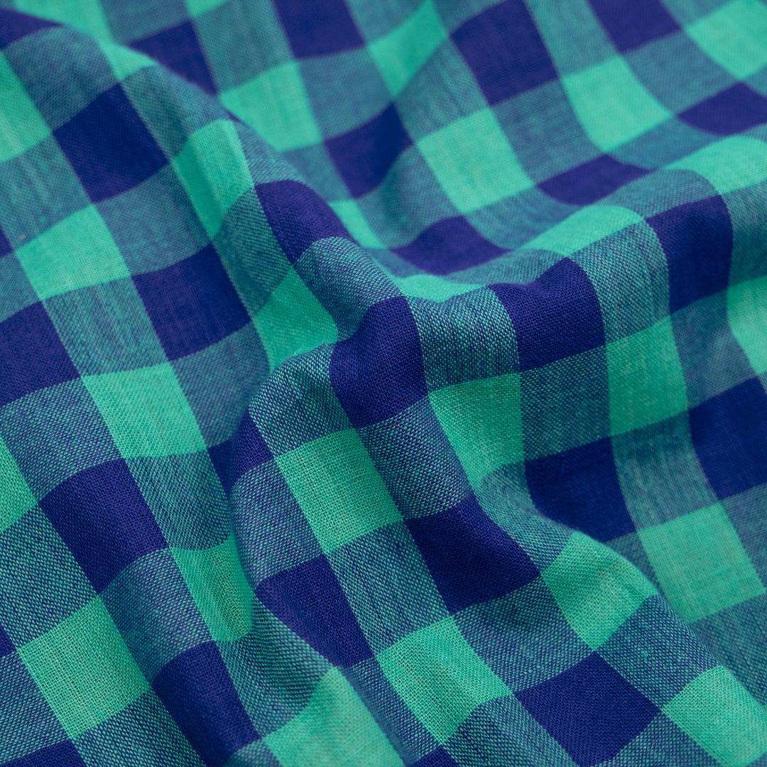 Gingham Handwoven Cotton - Blueberry/Julep | Blackbird Fabrics