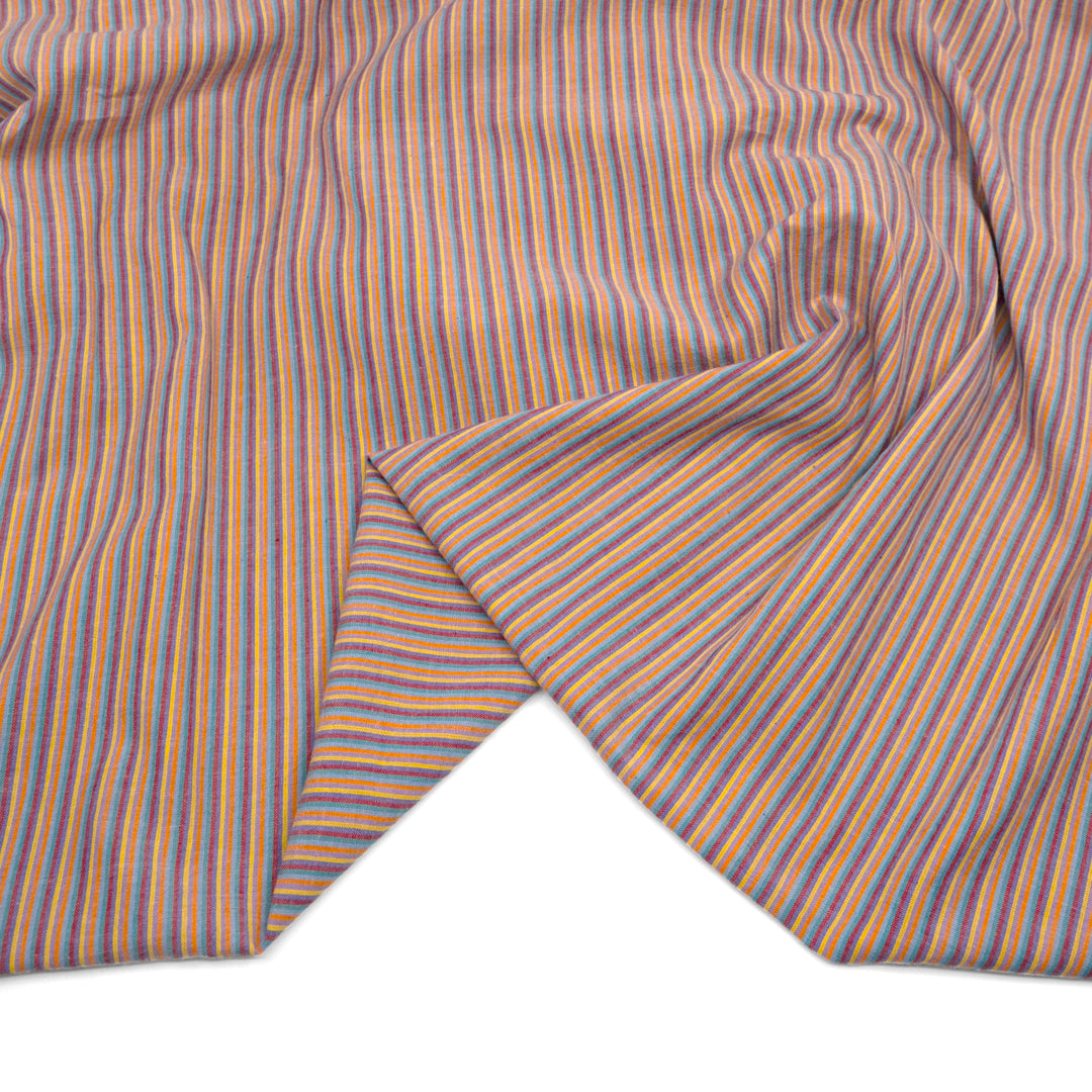Multi Striped Lightweight Handwoven Cotton - Teal/Cantaloupe/Red | Blackbird Fabric