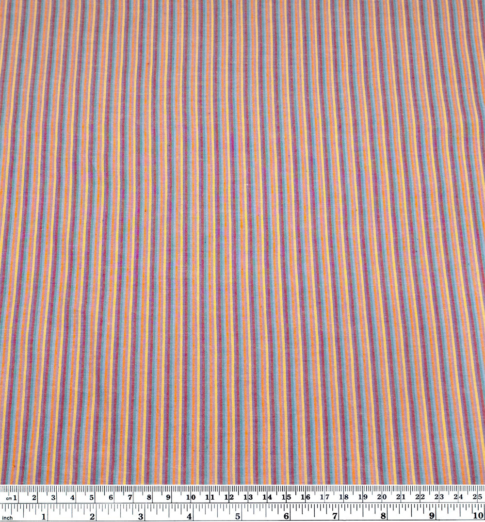 Multi Striped Lightweight Handwoven Cotton - Teal/Cantaloupe/Red | Blackbird Fabric