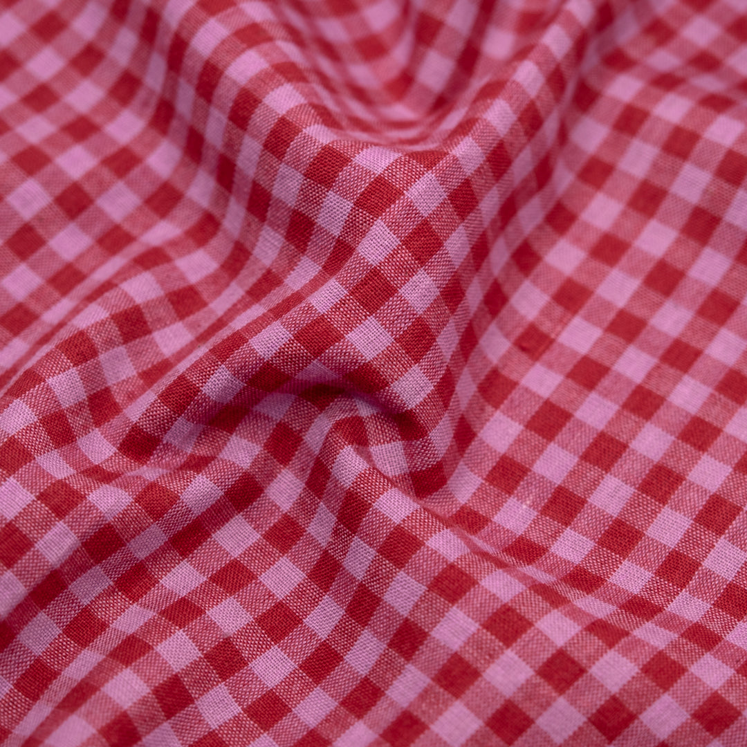 Gingham Lightweight Handwoven Cotton - Garnet/Peony | Blackbird Fabrics