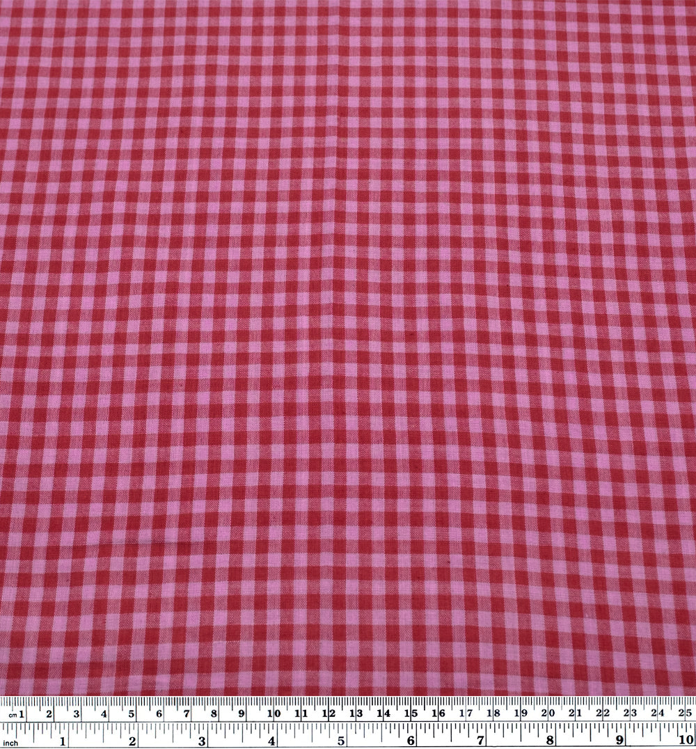 Gingham Lightweight Handwoven Cotton - Garnet/Peony | Blackbird Fabrics