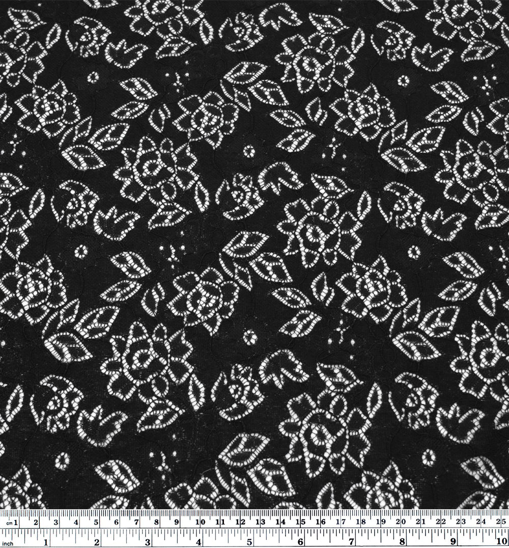 Deadstock Rosebush Cotton Nylon Lace - Black | Blackbird Fabrics