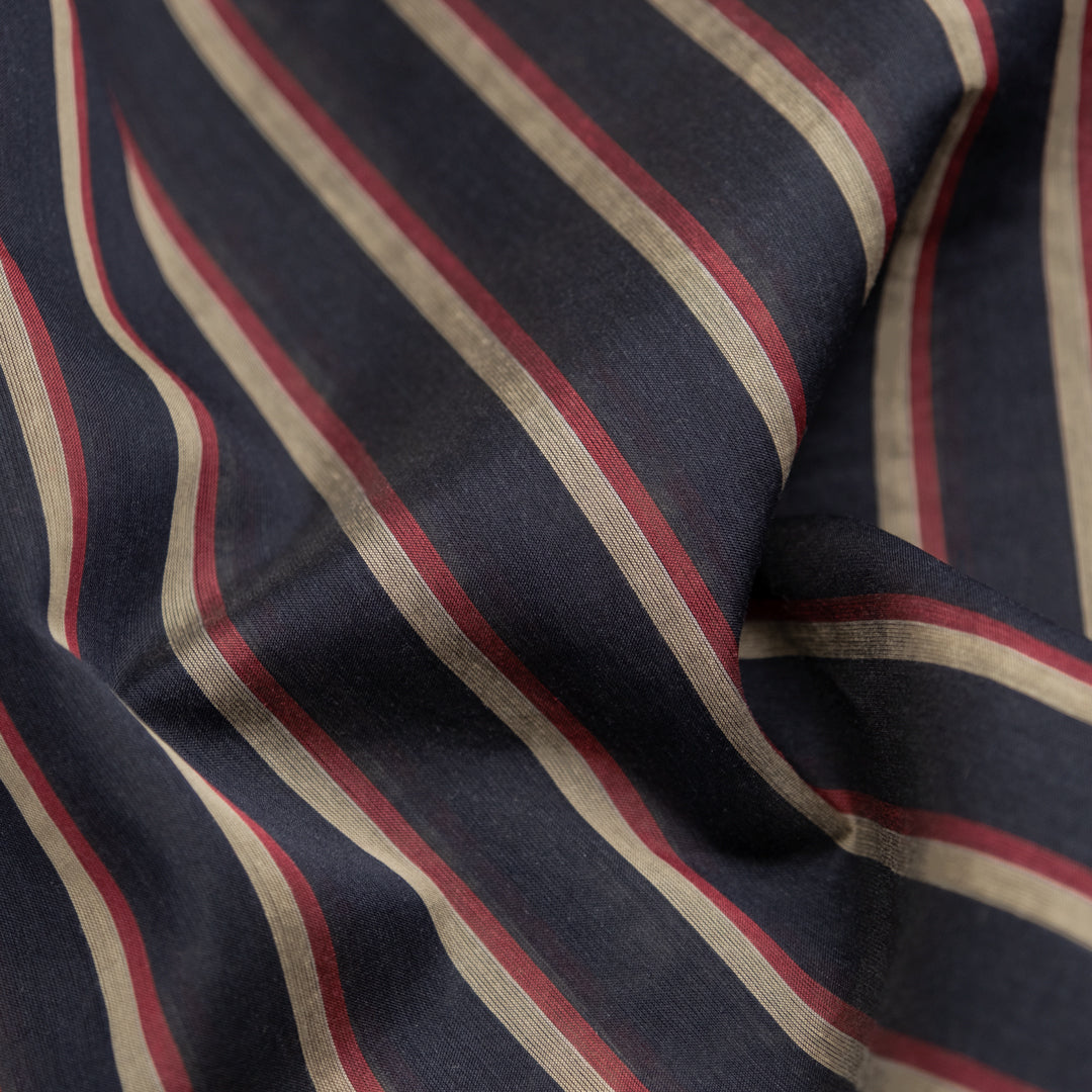 Deadstock Striped Cotton Silk Blend - Midnight Navy/Red/Sand | Blackbird Fabrics